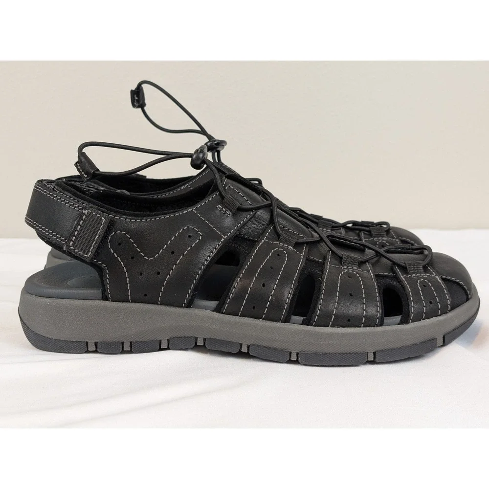 Clarks Brixby Cove Men's Fisherman Sandals Black Leather Size 10 Medium
